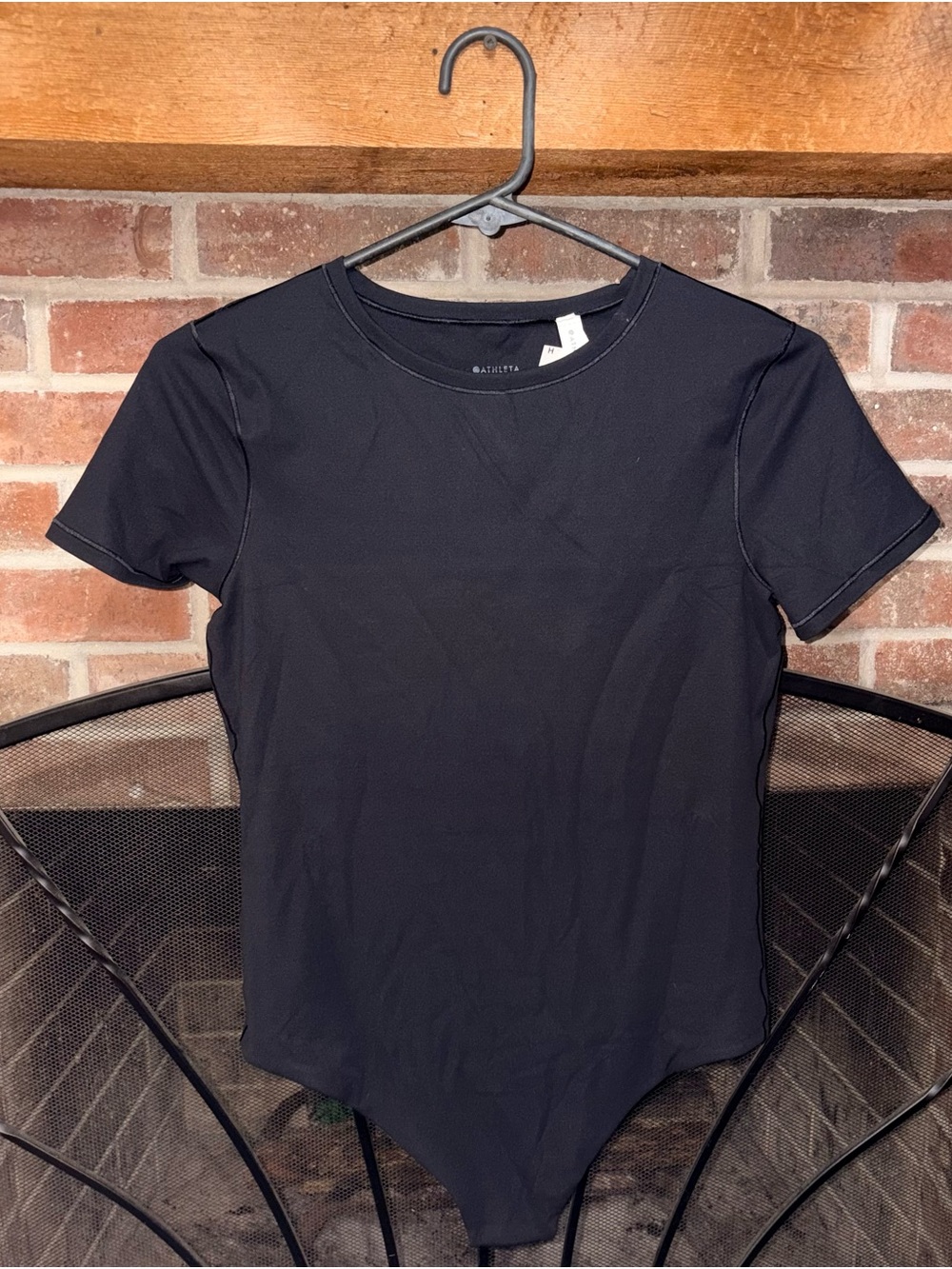 Athleta Black Short-Sleeve Crewneck Bodysuit Tee